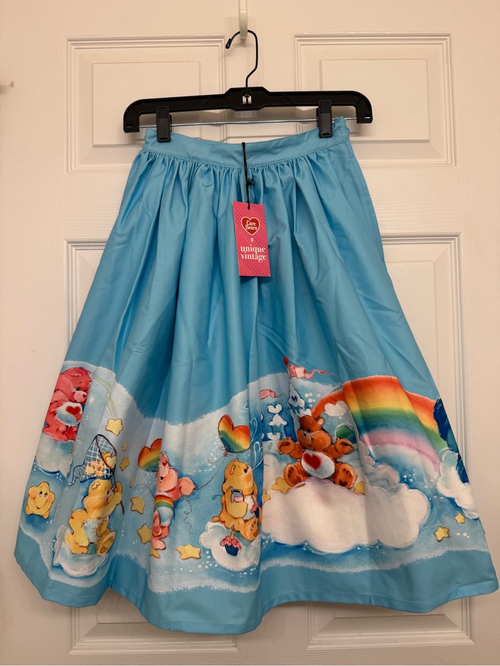Care Bears x Unique Sky Blue Full Circle Skirt with Rainbow & Cloud Border XS